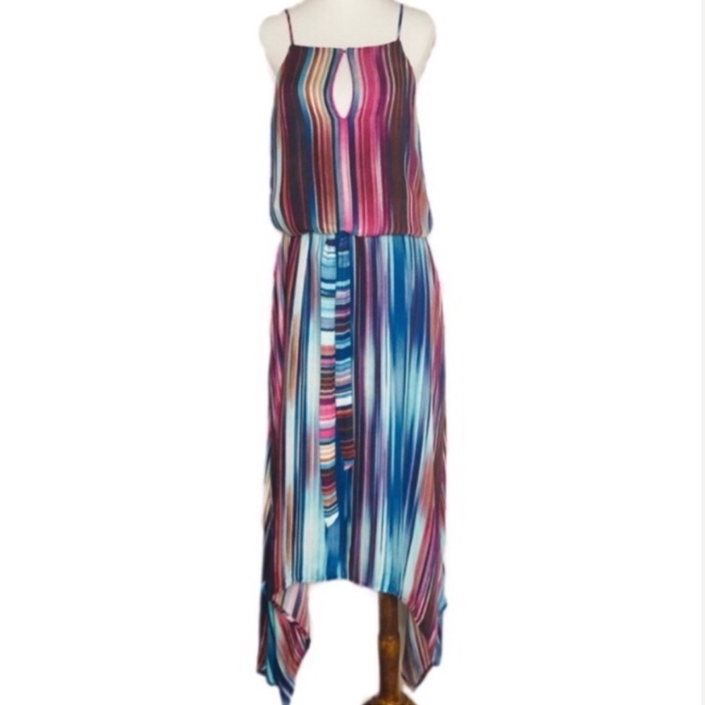 Sanctuary Stripe Belted Blouson Handkerchief Dress Size Large